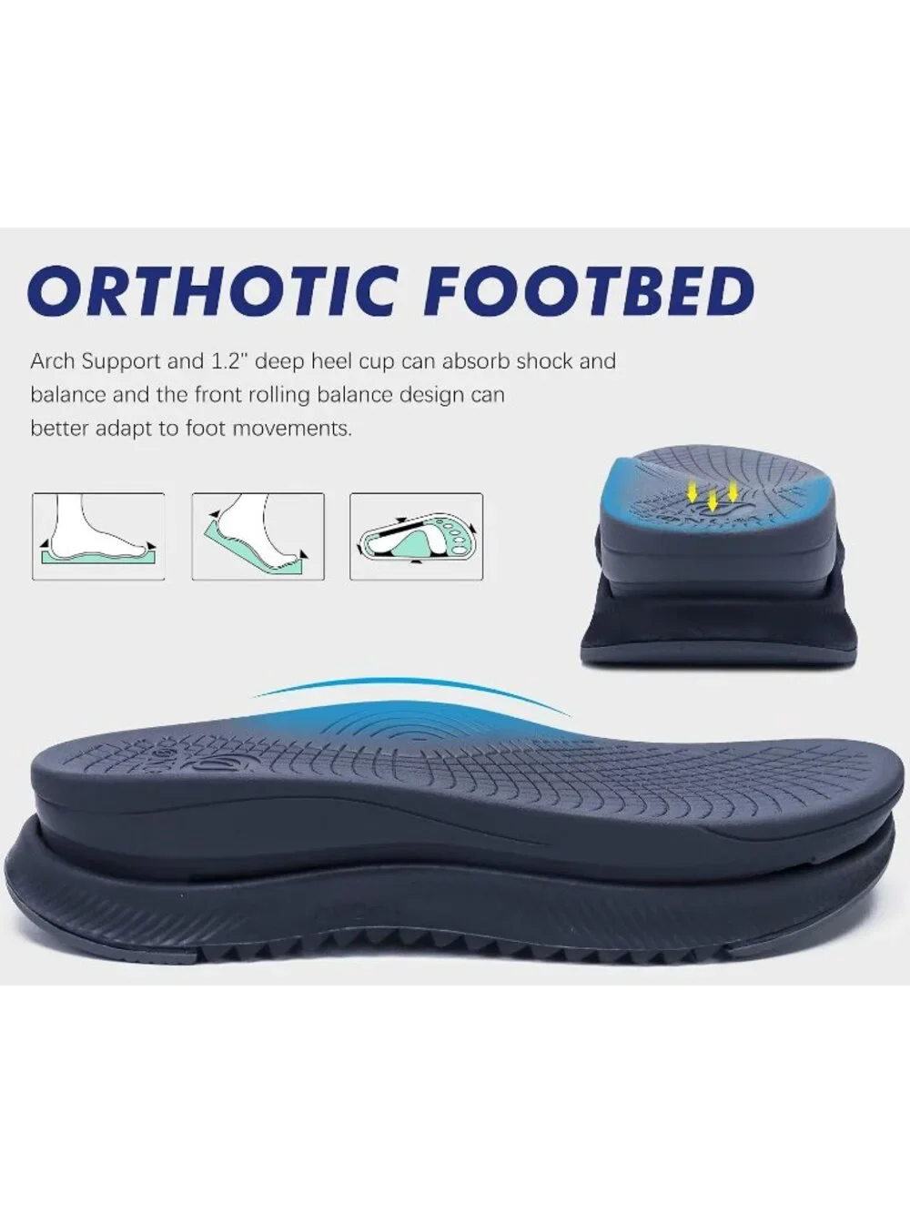 Men's Blue Arch Support Mesh Athletic Thick Rubber Soles Hiking Sandal Shoes
